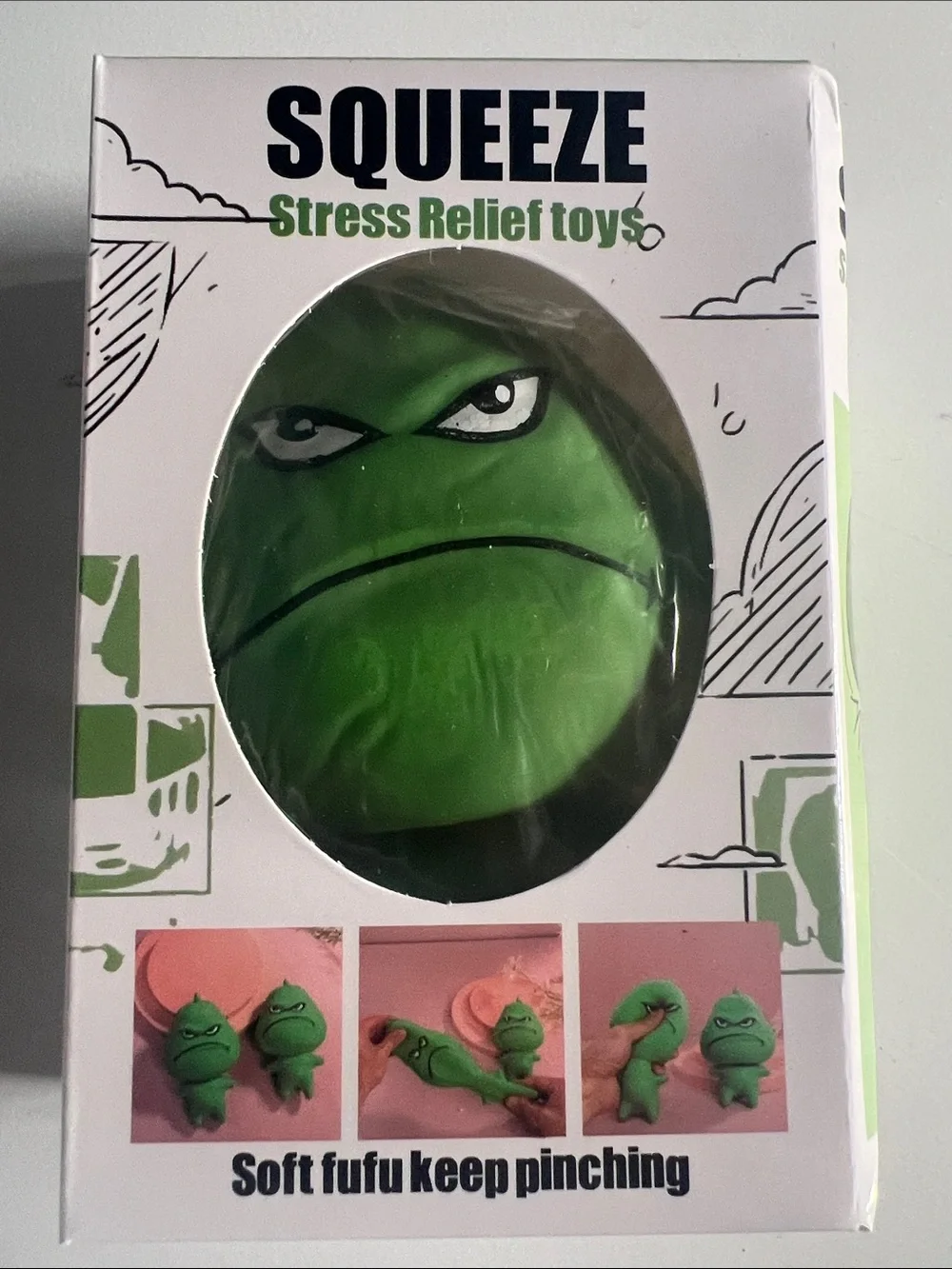 Squeeze Green Angry Face Stress Relief Toy - Squeeze